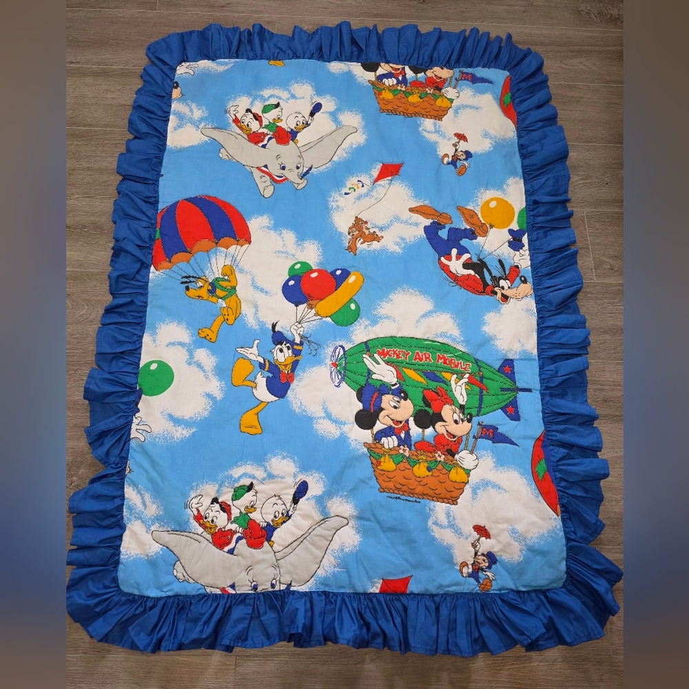 Vintage Homemade Baby Quilt Walt Disney Mickey Mini Pluto Donald Dumbo 40X 54